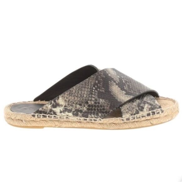 VINCE Castel Size 8 Leather Snake Print Crisscross Flat Espadrille Sandals Slide - Picture 11 of 14